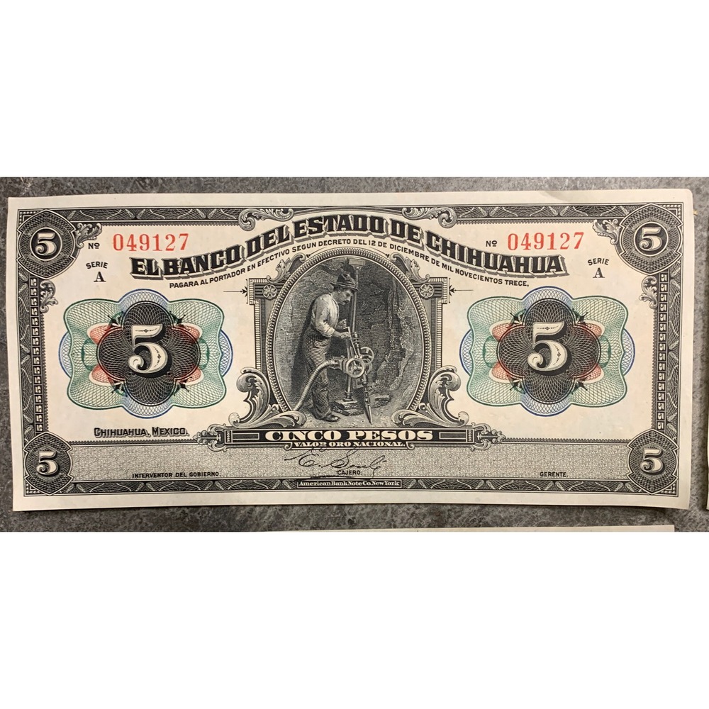 Mexico 5 Pesos, Serie A, 1913 UNC AU Banknote, lot of 4 - Picture 2 of 14